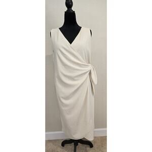 H&M Off White Wrap Style Midi Dress Sleeveless Side Tie Stretch XL